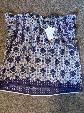 Sea New York Purple and Cream Paisley Print Top